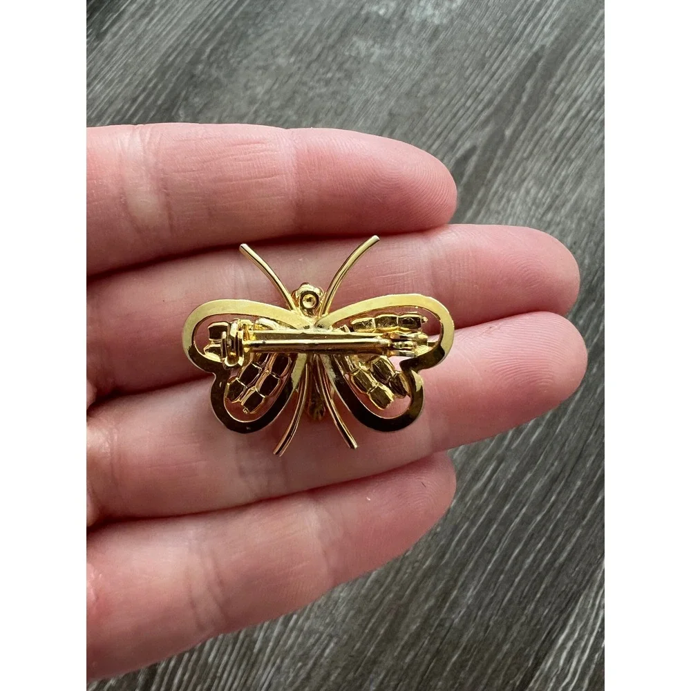 Unbranded Vintage Butterfly Brooch Women OS Gold Rhinestone Faux Pearl Pin